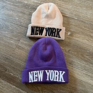 New York Beanie Set in Purple and Tan Adults Hats